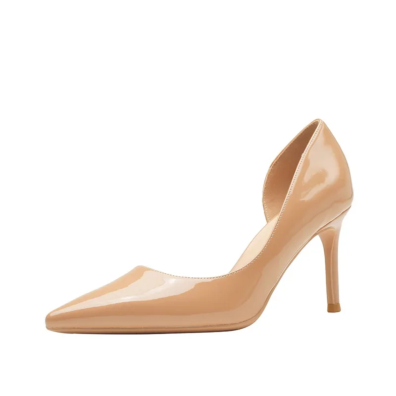 

Женские сексуальные туфли-лодочки из лакированной кожи телесного цвета на высоком каблуке 8 см, пикантные туфли-лодочки на шпильке