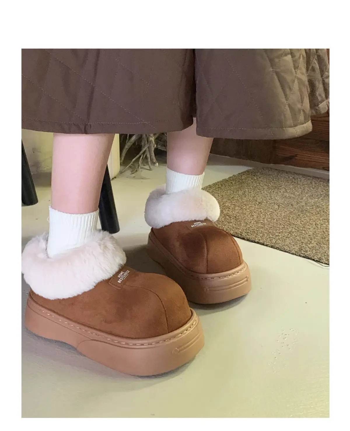 

Зимние короткие ботинки на платформе в стиле ретро, милые кавайные удобные плюшевые хлопковые туфли, женские уличные нескользящие универсальные повседневные зимние ботинки