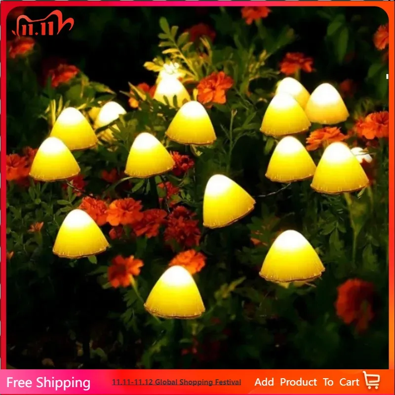 

Solar String Lights Fairy Path Lawn Landscape Mushroom Lamp LED Outdoor Christmas Garden Patio Garland Street Decoration