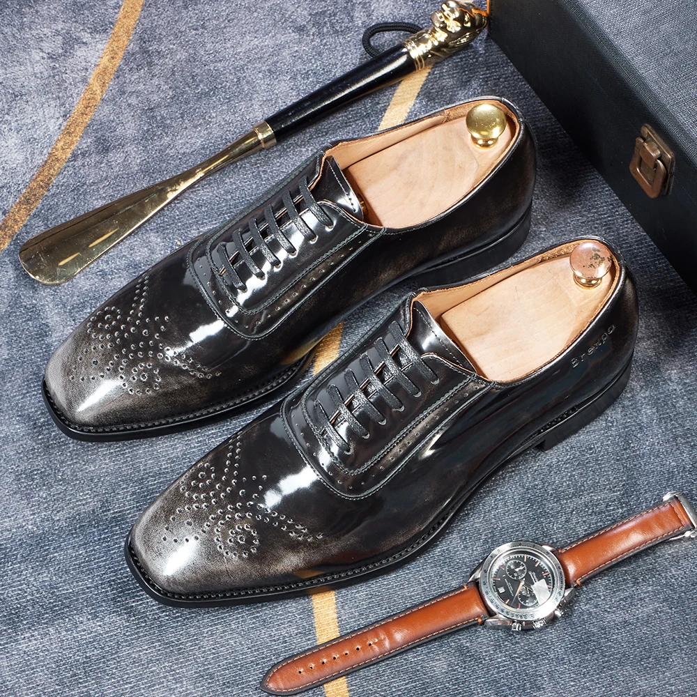 Genuine leather men's Oxford shoes for business formal office commuting breathable anti slip wear-resistant pointed lace up shoe