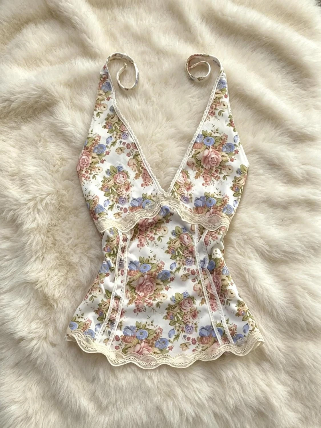 Sweet Crop Top Y2k Pretty T Shirts Summer 2000s Women Clothes Kawaii Floral Halter Bandage Sling Top Femme Vintage Gyaru T shirt