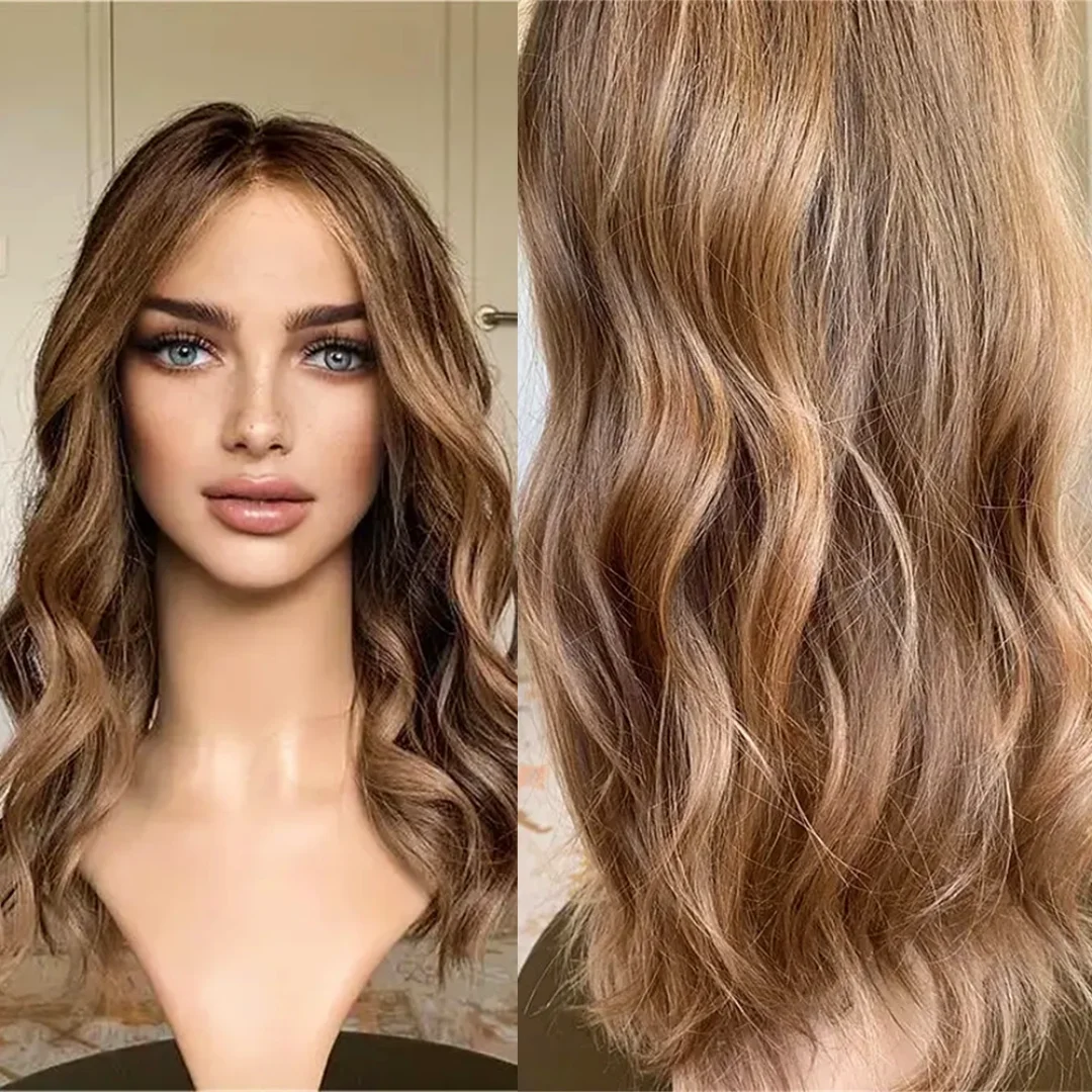 

Натуральные еврейские волосы Highlight Brown, без клея, с эффектом «волна», мягкие, 5x5, на шелковой основе, с HD-кружевом, европейские волосы, с baby hair, предварительно вычесанные