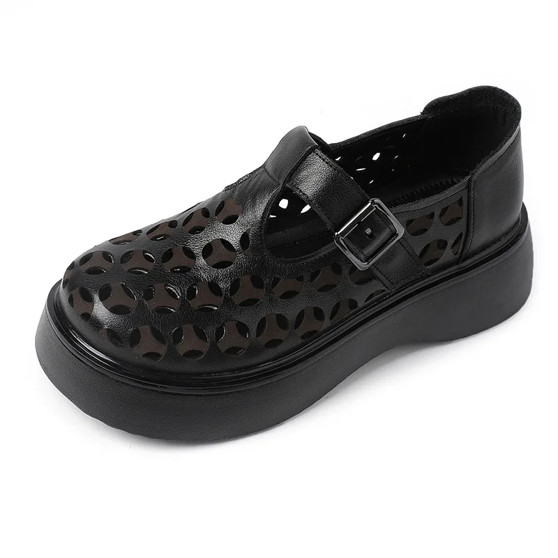 

GKTINOO 2026 Новые летние женские сандалии из натуральной кожи с круглым носком на платформе, увеличивающие рост, модные, с вырезами