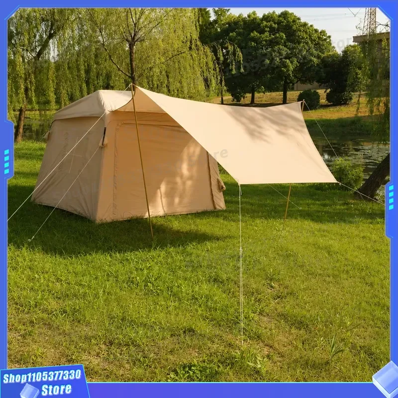 Luxury Large Inflatable Glamping Ridge Tent 396x270x200cm Waterproof 420D Oxford Fabric Heavy Duty PVC Air Column Khaki House