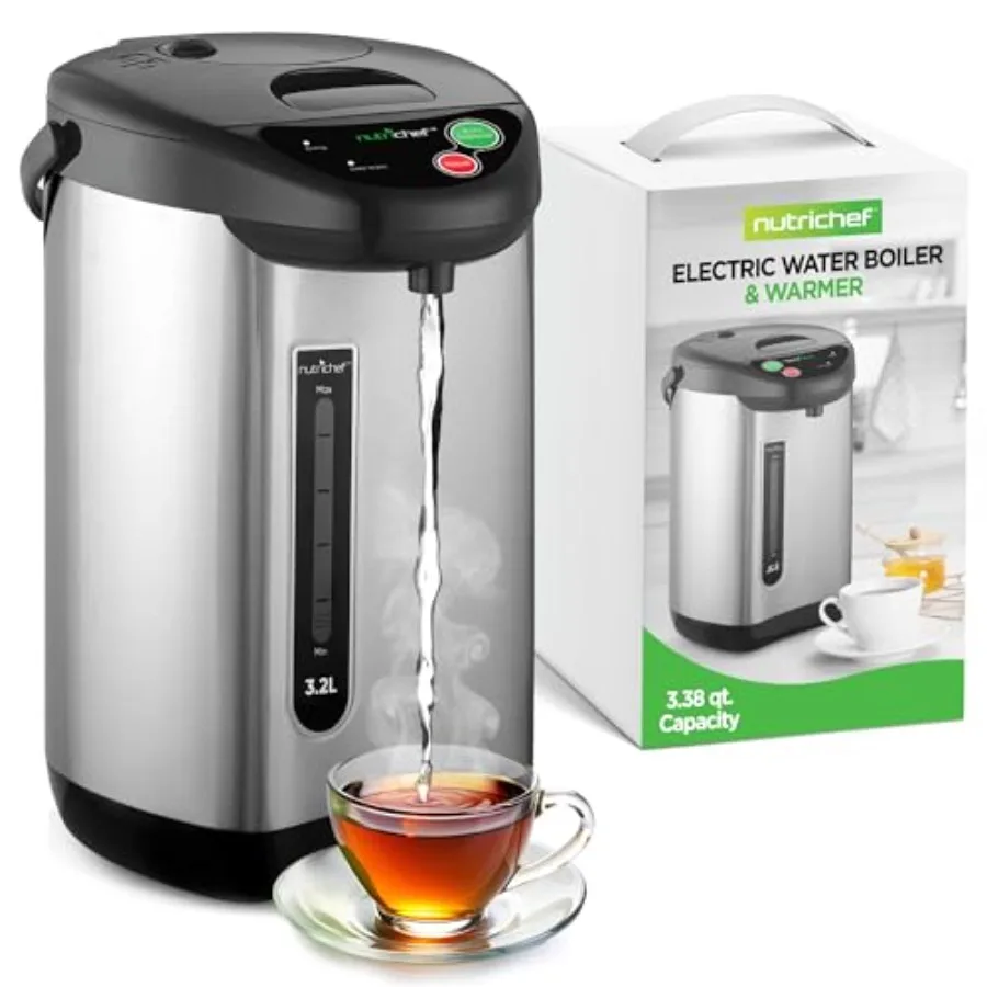

Hot Water Urn Pot 3.38 QT Insulated Stainless Steel Hot Water Dispenser and Boiler Auto and Manual Dispense Safety Lock Electri