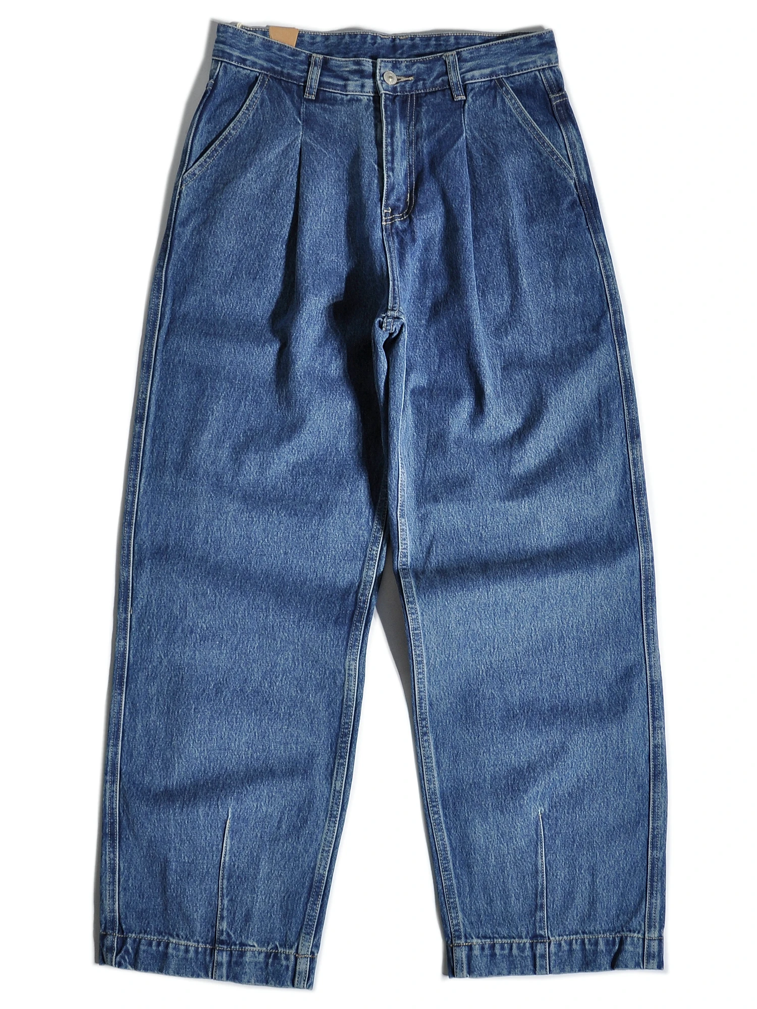 

American Retro Dad Jeans Loose Straight Leg Double Pleat Wide Leg Casual Trousers Wear Resistant Cotton Straight Tube Jeans