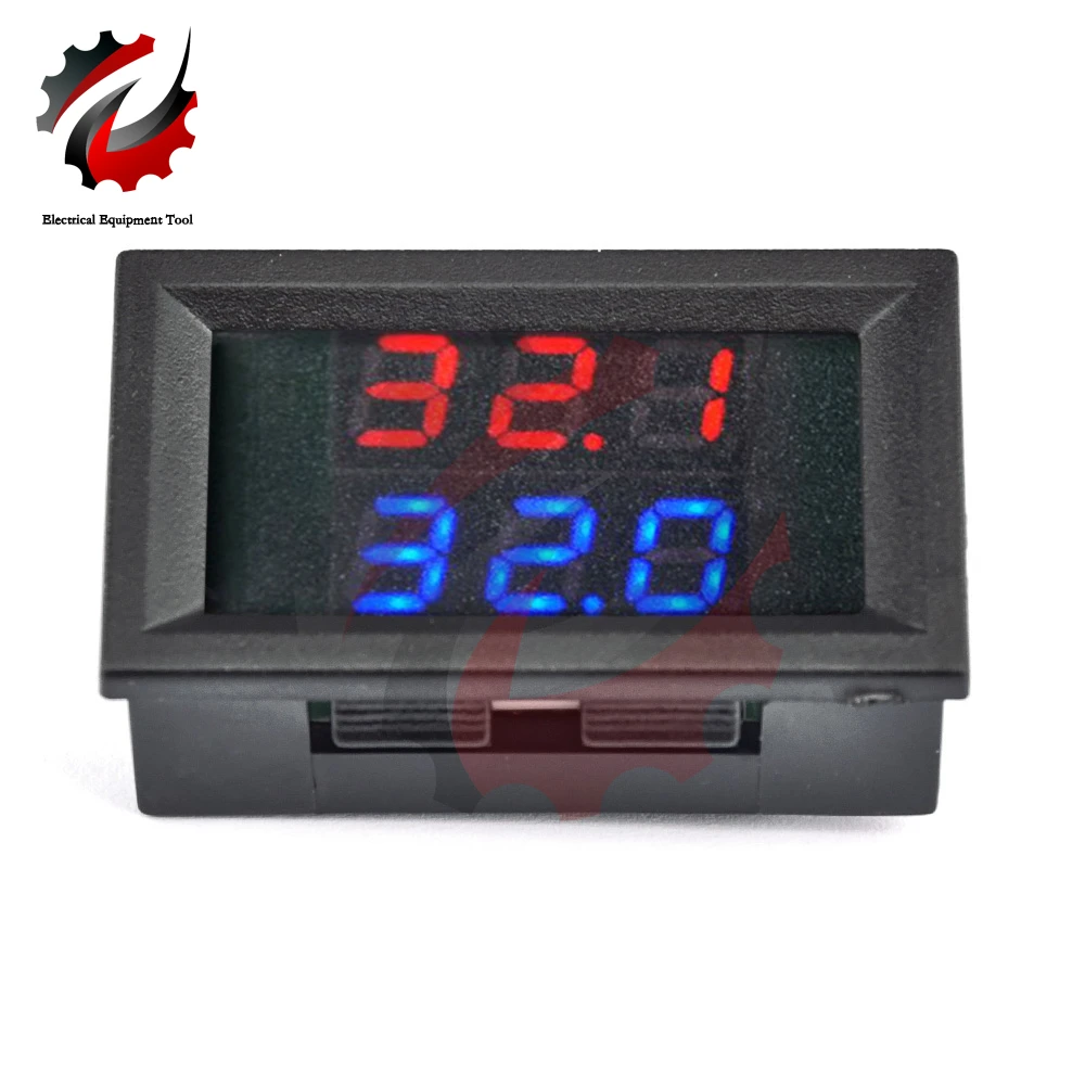 DC 4-28V LED Display Dual Red Blue Digital Temperature Sensor Thermometer Temp Tester Gauge With 1M NTC Dual Probe Cable