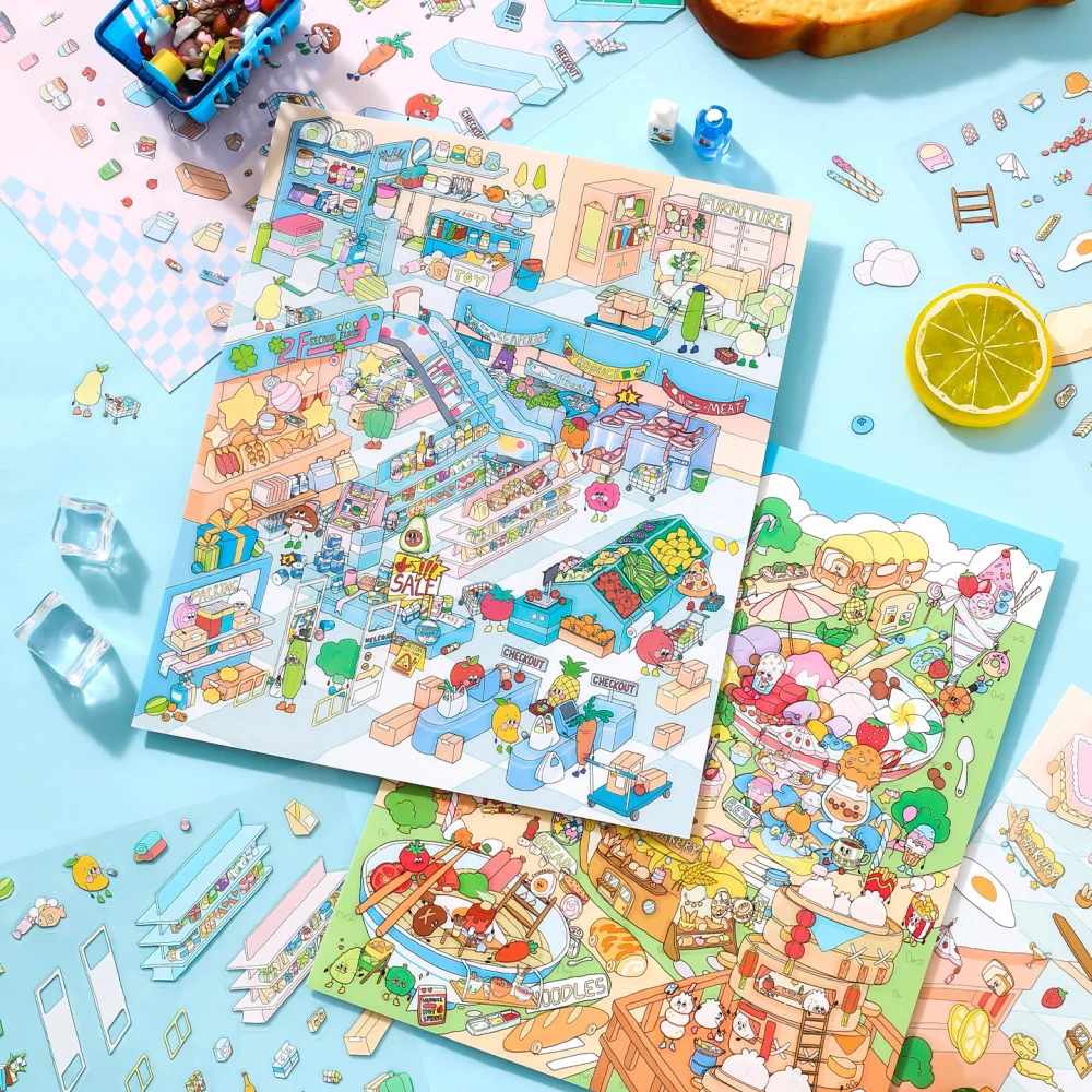

Card Lover 4 шт. [Пейзажные наклейки серии Food] большие масштабные головоломки 3D наклейки DIY декомпрессионные наклейки для домашних животных комплект бумажных материалов