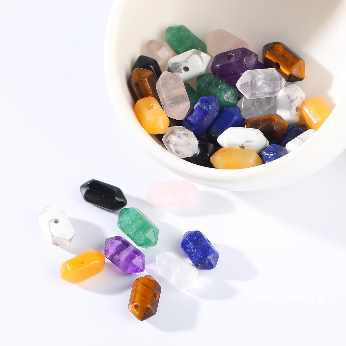 5 Pcs/lot Natural Stone Amethyst Quartz Jade Double Pointed Hexagonal Beads for Jewelry Making DIY Bracelet Necklace Accessory
