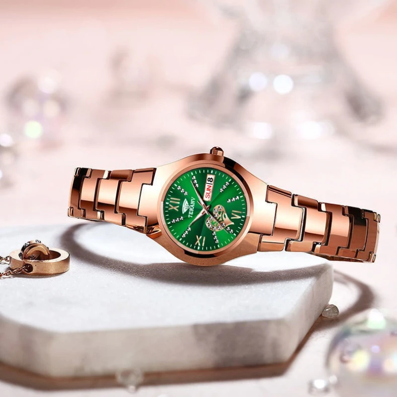 Ladies Watch, Small Fashion Diamond Set Luxury Calendar Quartz Watch