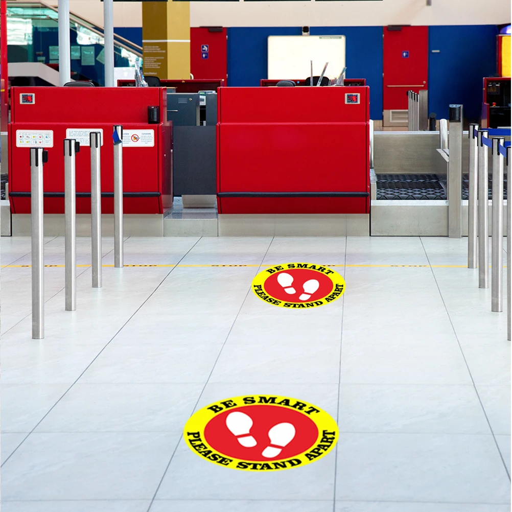 

5 Sheets PVC Prevention Decals Keeping Distance Sticker for School Mall Toilet Public Places Social Distance Marker