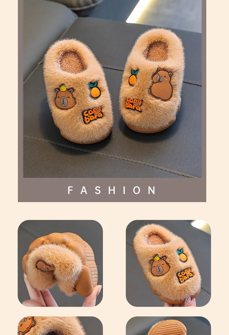 Capybara Winter Kinder-Plattform-Hausschuhe 2026 Modische Warme Plüsch-Eltern-Kind-Hausschuhe Rutschfeste Damen-Baumwollschuhe – Detail 10