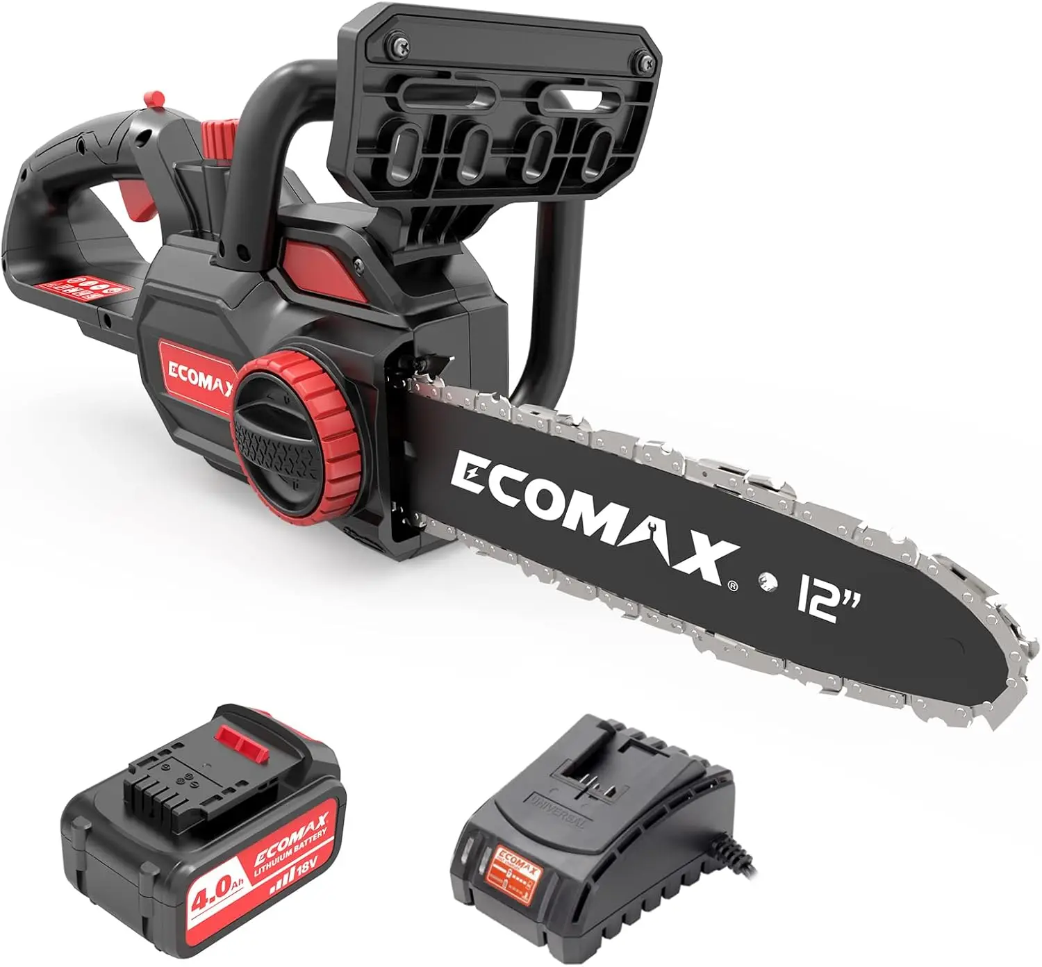 

Cordless Chainsaw 12-Inch, 18V Electric Chainsaw with 4Ah Battery and Fast Charger, Powerful Chain Saws with Double Safety Switc
