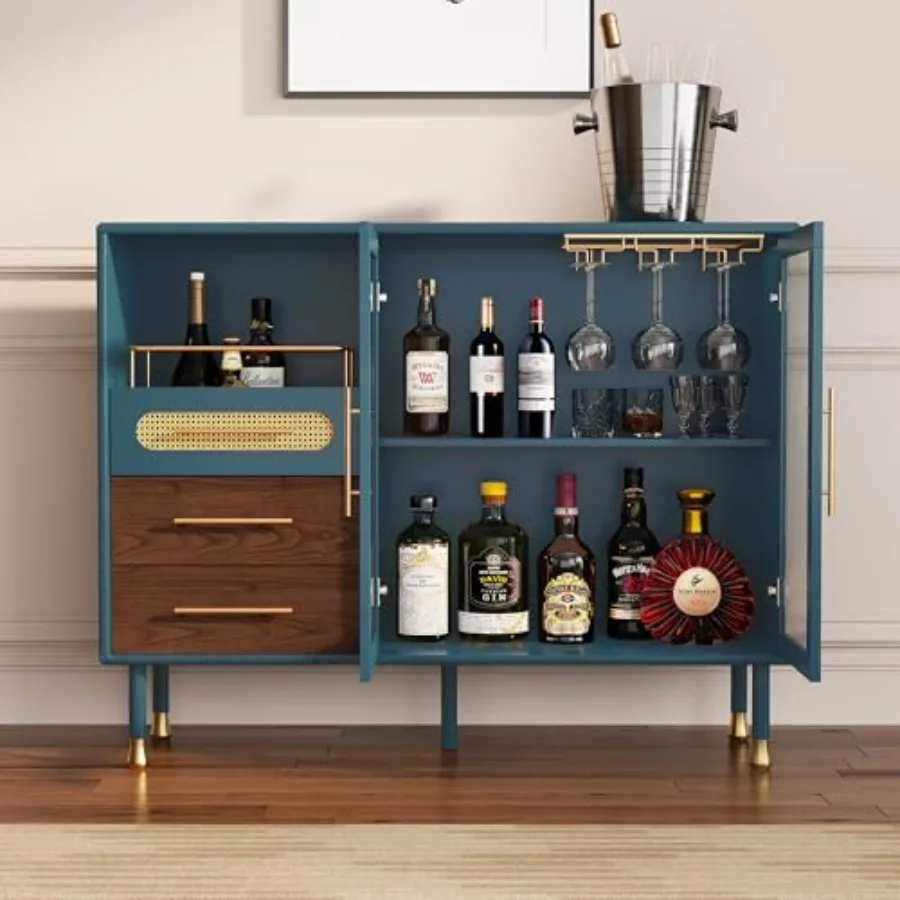 

48" Coffee Bar Cabinet with Wine Racks and Drawers, Modern Buffet Sideboard with Pull-Out Wine Storage, Liquor Bar Cart for Kit