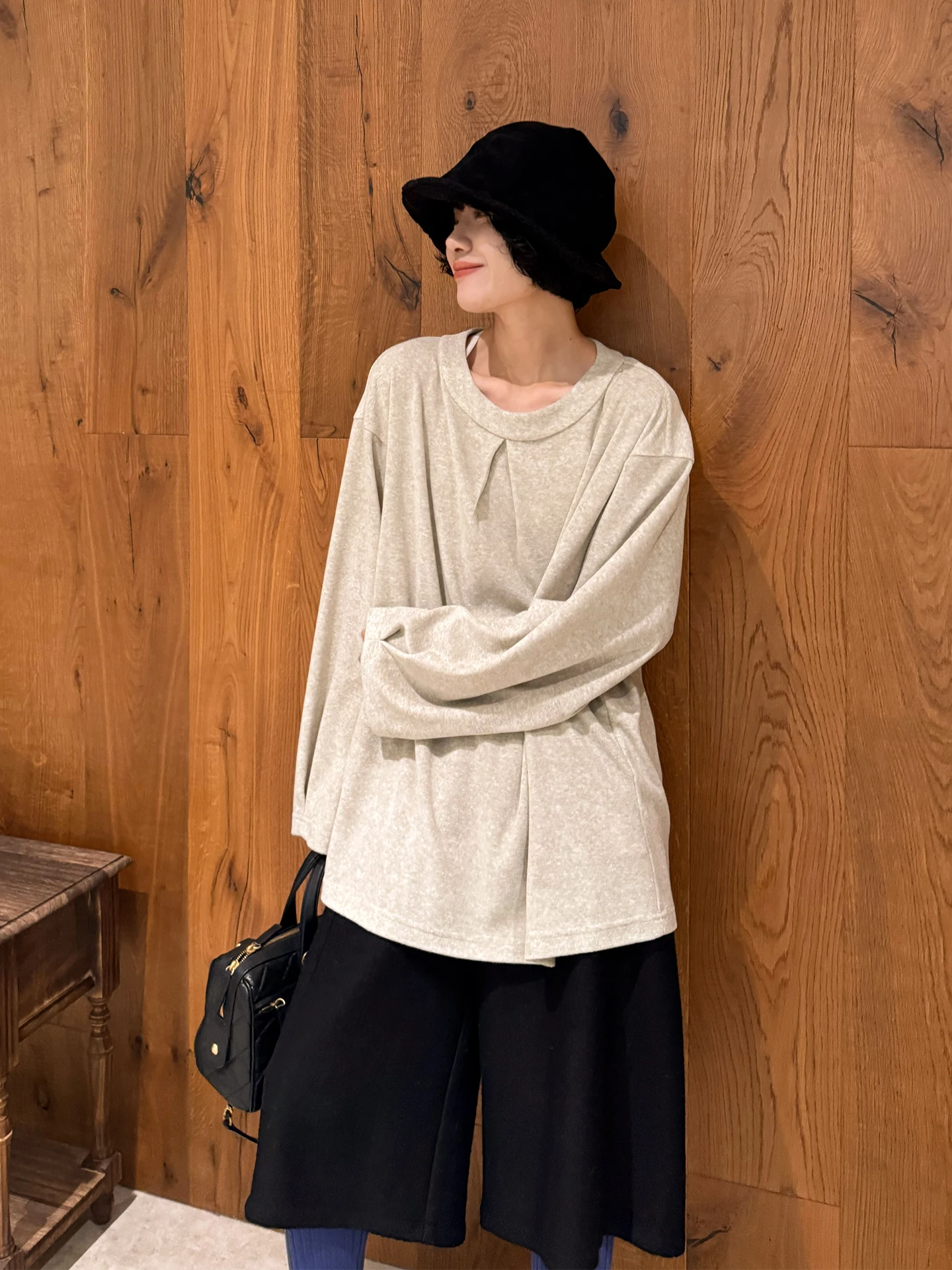 

Loose Long Sve Women's Base irt Comfortable Feeling Korean Sle T-irt Autumn Winter New Arrival Basic round Ne Top