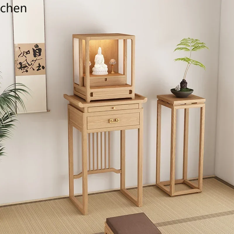 ZML Solid Wood New Chinese Style Altar Table for Offering to Gods and Goddesses, Wealth God and Guanyin Offering Table
