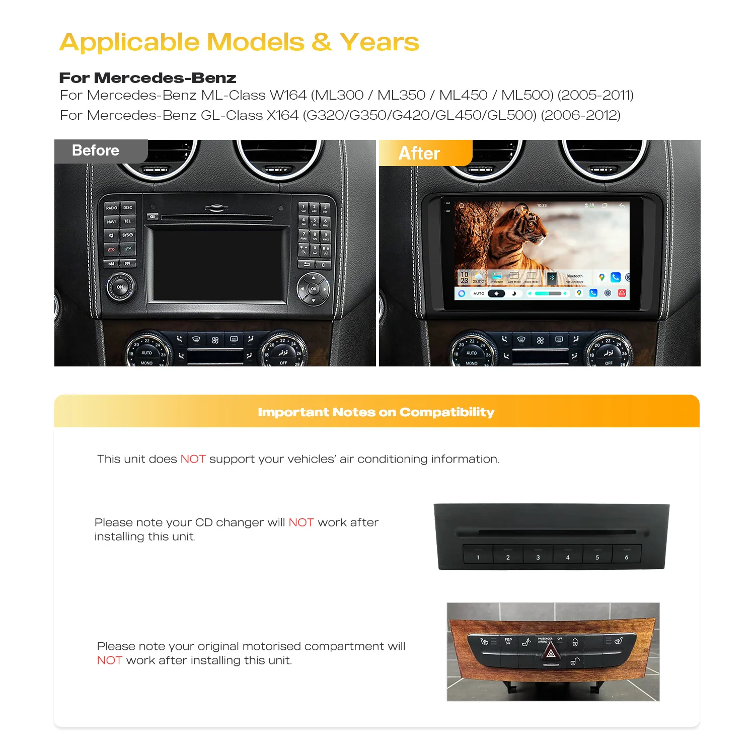 XTRONS 9'' Android 14 For Benz ML W164 ML 300 GL X164 G350 2005-2012 Car Stereo Radio Multimedia Player with Carplay GPS DSP IPS