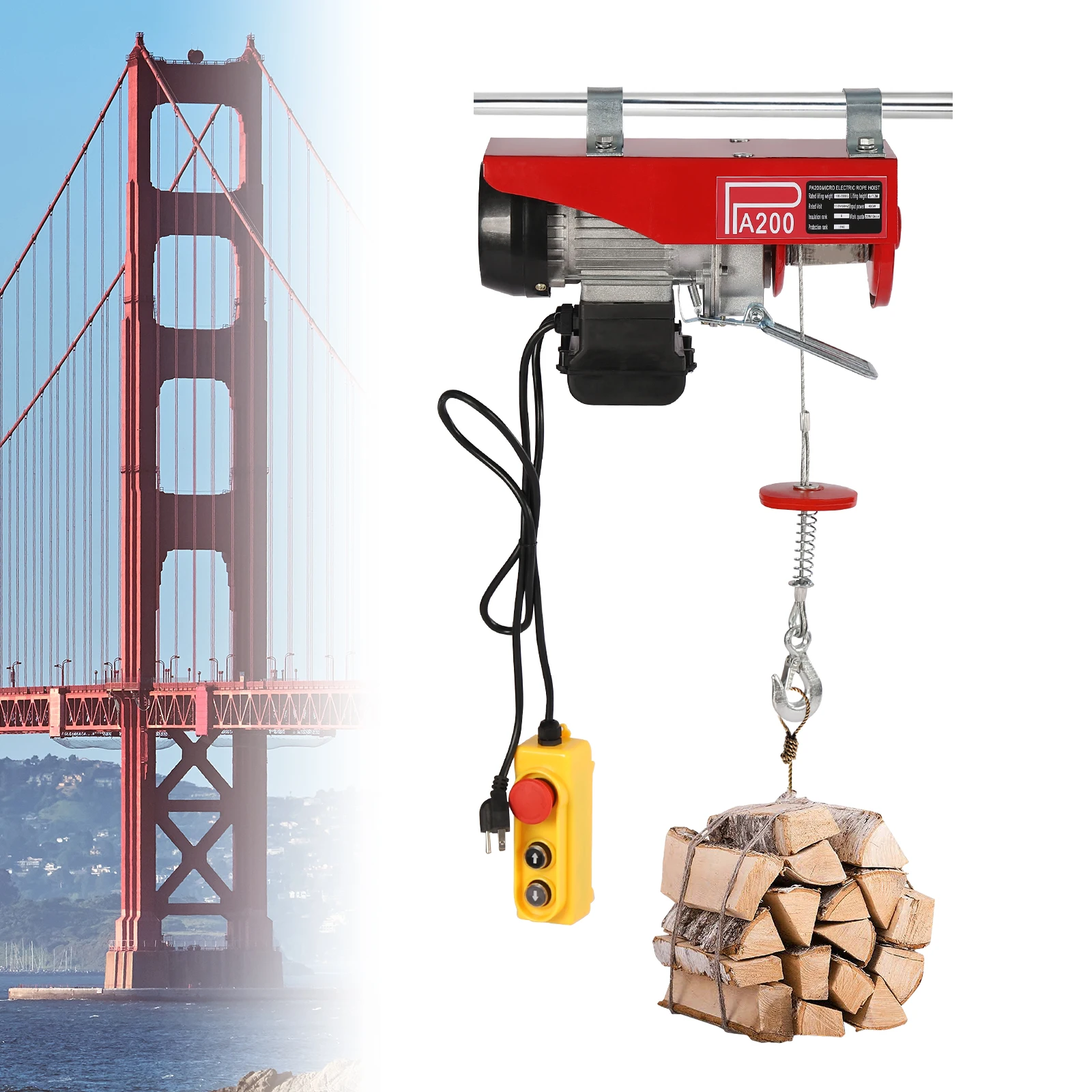 

440lbs Electric Winch,110V Electric Hoist with Remote Control & Single/Double Slings for Lifting in Factories, Warehouses