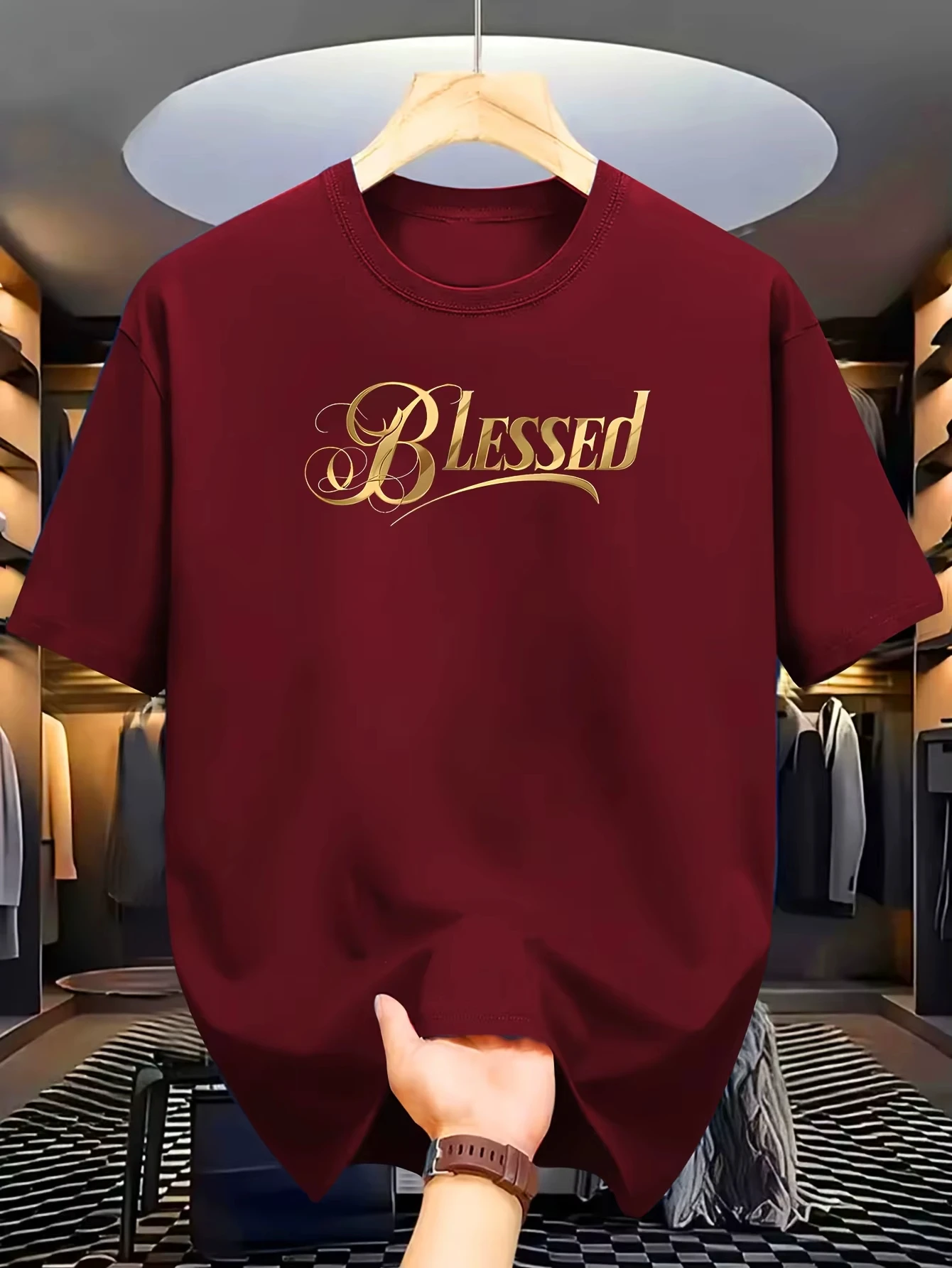 Sommer-T-Shirt für Herren aus 100 % Baumwolle, modisch, lässig, locker, klassisch, mit Blessed-Muster bedruckt, Sport-T-Shirt mit Rundhalsausschnitt und kurzen Ärmeln
