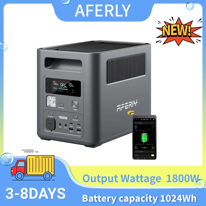 Station d'alimentation portable AFERIY P180, générateur solaire 1800W, batterie Lifepo4 1024Wh, camping en plein air, station d'alimentation mobile