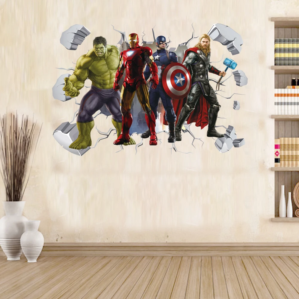 Cartoon Avengers Spiderman Naklejki ścienne do pokoju dziecięcego Super Heroes Dekoracje PVC Home Cartoon Decor Wall Mural Art Posters — zdjęcie 4