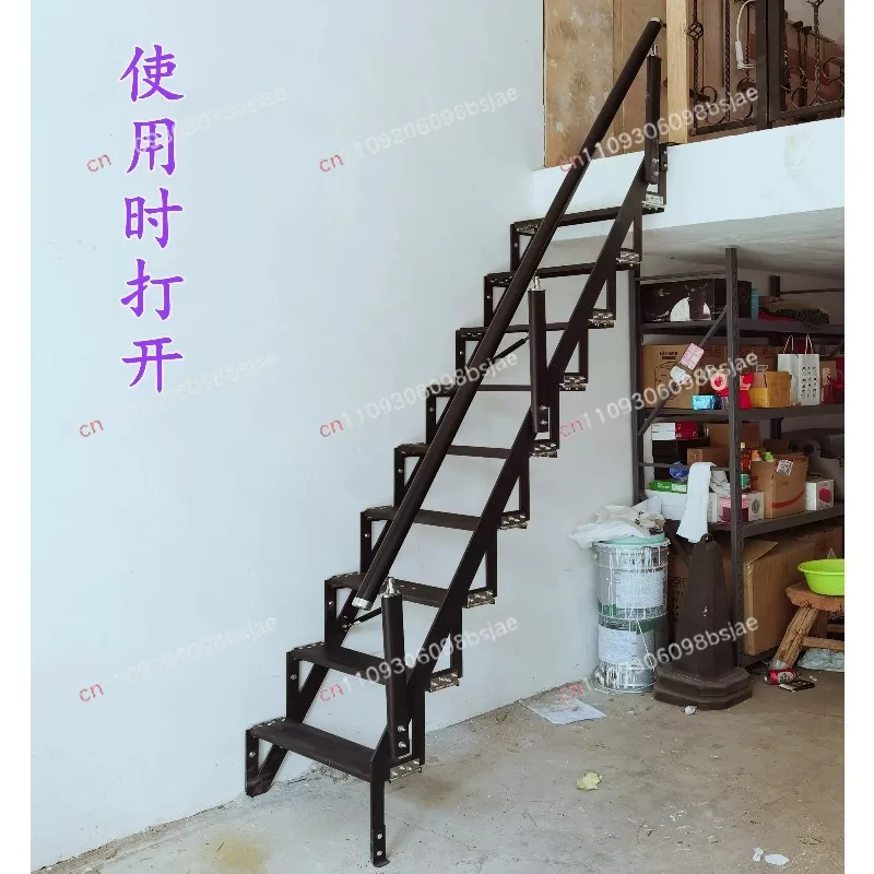 Household attic against the wall folding stairs side wall telescopic ladder outdoor loft duplex small apartment building ladder