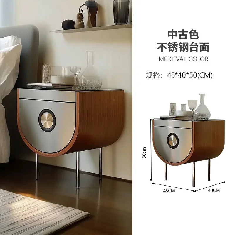 Bedside table, locker, master bedroom, small, solid wood, stainless steel, small narrow cabinet