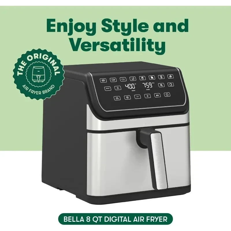 Digital Air Fryer Large Family Size Non-stick Cooking Basket and Crispy Tray Auto Shutoff Stainless Steel