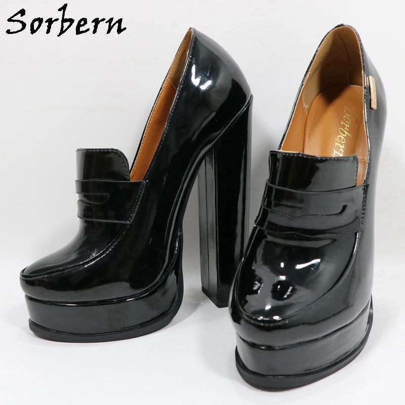 Sorbern Black Women Pumps 18Cm Block High Heel Platform Round Toe Unisex Shoes Style Ol Party Heels Custom High Arch Multi Color