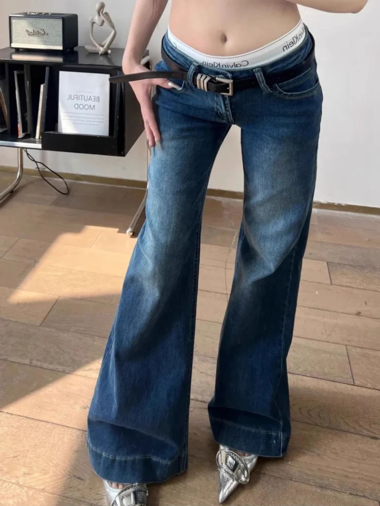 

HOUZHOU Y2k Vintage Curvy Jeans Women Korean Sexy Washed Flares Pants Spicy Girl Low Waisted Slim Up Denim Trousers Streetwear