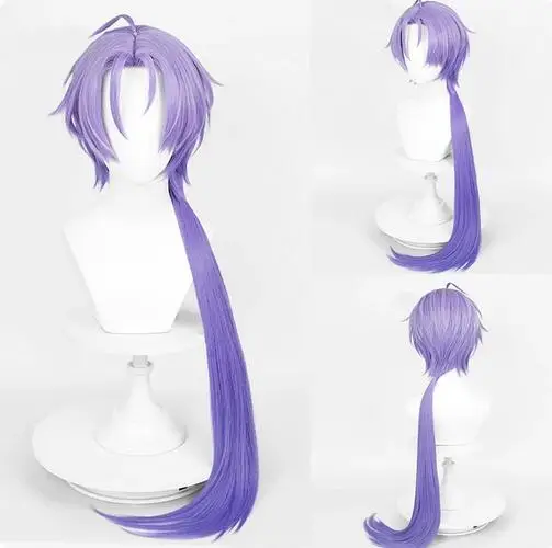 Wig Synthetic Men Short Long Straight Purple Game Cosplay Fluffy Heat Resistant Hair Wig for Party