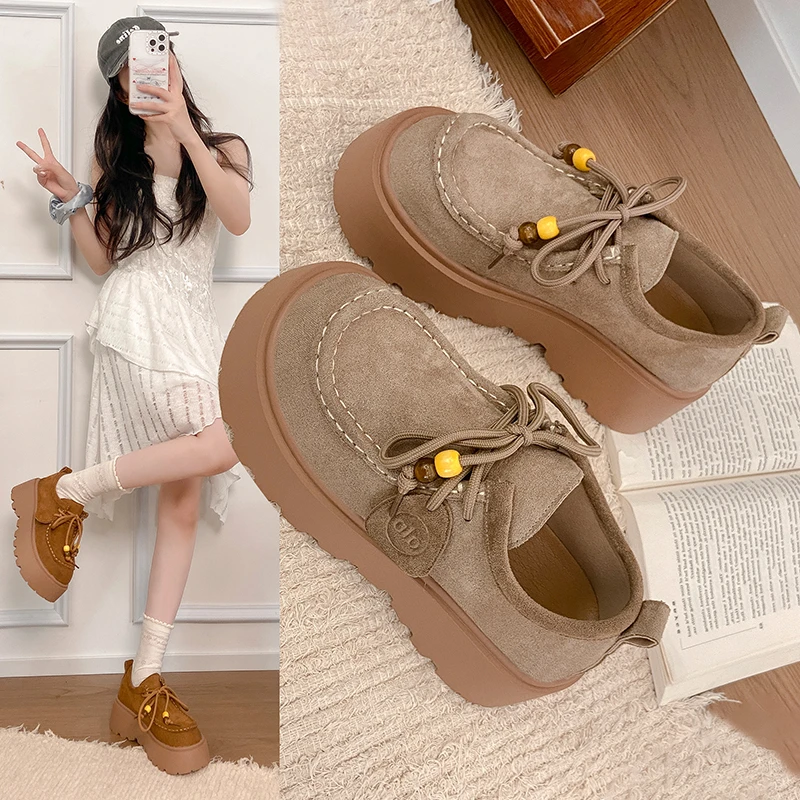 2025 New Autumn Women's Platform Shoes - Retro Versatile Casual Shoes, Elevator Lazy Bean Shoes