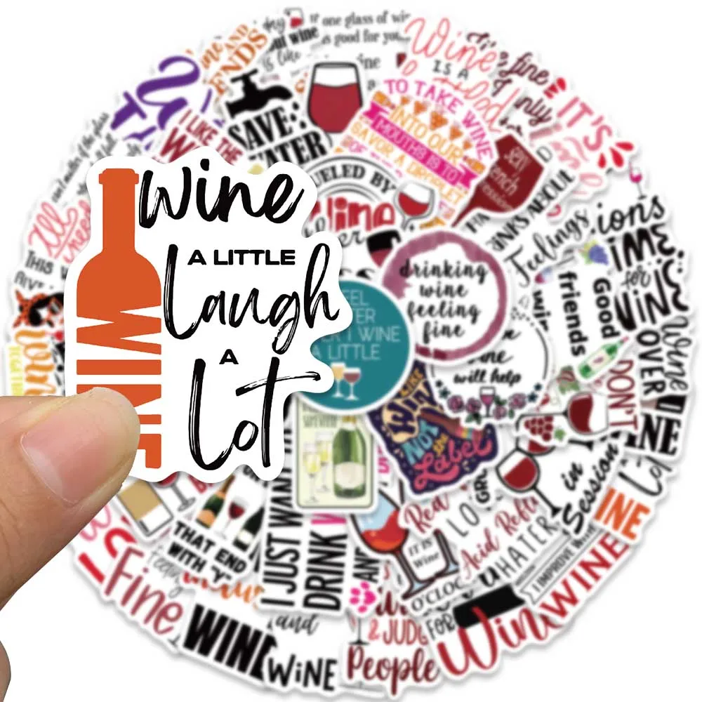 50PCS Wine Quotes Graffiti Wealth Lucky Stickers Aesthetic Decal for Helmet Laptop Scrapbooking Luggage Bottle DIY Sticker