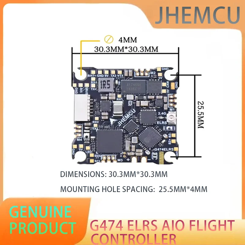 

JHEMCU G474ELRS AIO Flight Controller Built-in 2.4G Receiver OSD 8MB Black Box 1-2S 25x25mm for RC FPV Freestyle Drone