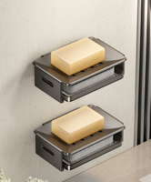 2pcs Bathroom Punch-free Household Soap Dish Wall-mounted Space Aluminum Bathroom Shelf Soap Drain Box Wall-mounted