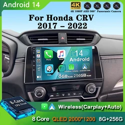 Radio samochodowe Android 14 dla Hondy CRV 2017 2018 2019 2020 2021 2022 Multimedialny odtwarzacz wideo Nawigacja GPS Carplay QLED Stereo WIFI