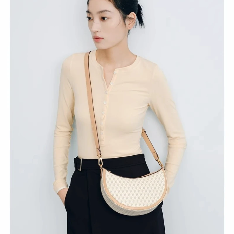 DISSONA 2025 Crescent Moon Bag New Lucky Pouch Crescent Moon Shoulder Bag Crossbody Vintage Print Handbag Moon Bag