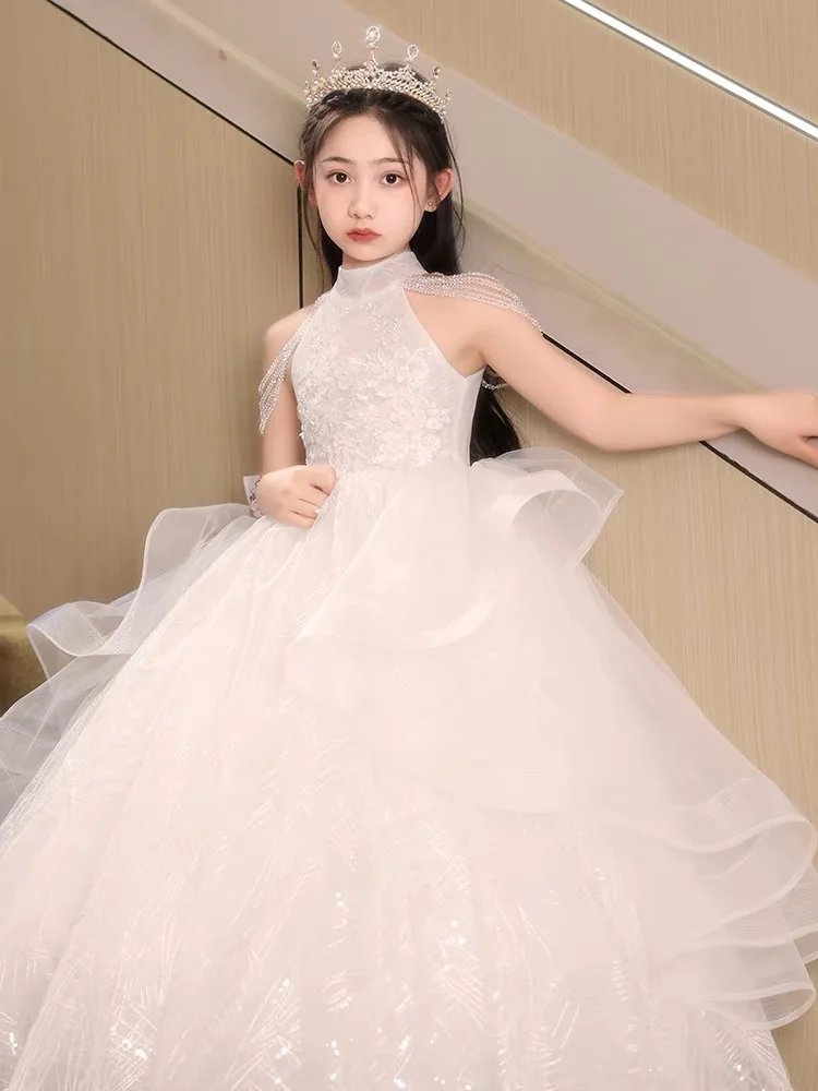 Birthday Party Girls Slim Fit Luxury Dresses Fashion Show Children Host Formal Gowns School Prom High end Princess Dress