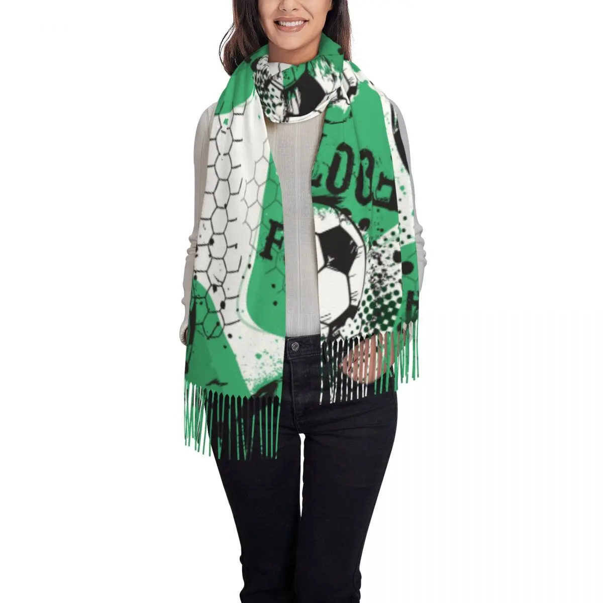 Winter Tassel Scarf Football Grunge Urban Pattern Cashmere Scarves Neck Head Warm Pashmina Lady Shawl Wrap Bandana