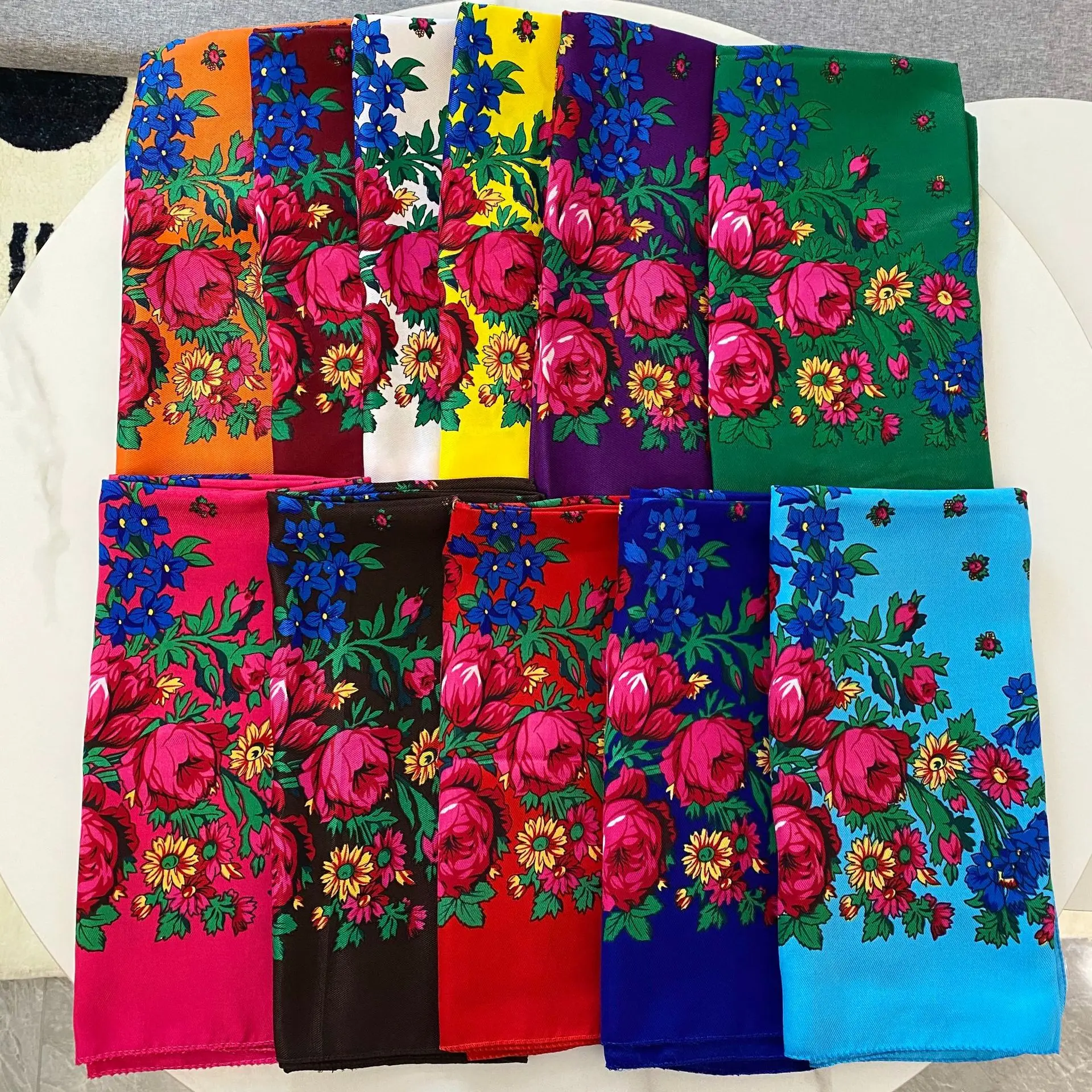 Russian Headscarf Retro Cashew Flower Twill Cotton Square Shawl Women Scarf SJ1