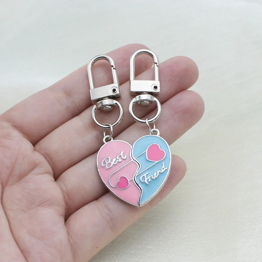 1Pair Magnet Letter Best Friend Splicing Enamel Heart Pendant Key Ring for Lovers Couple Holder Handbag Charms DIY Accessories