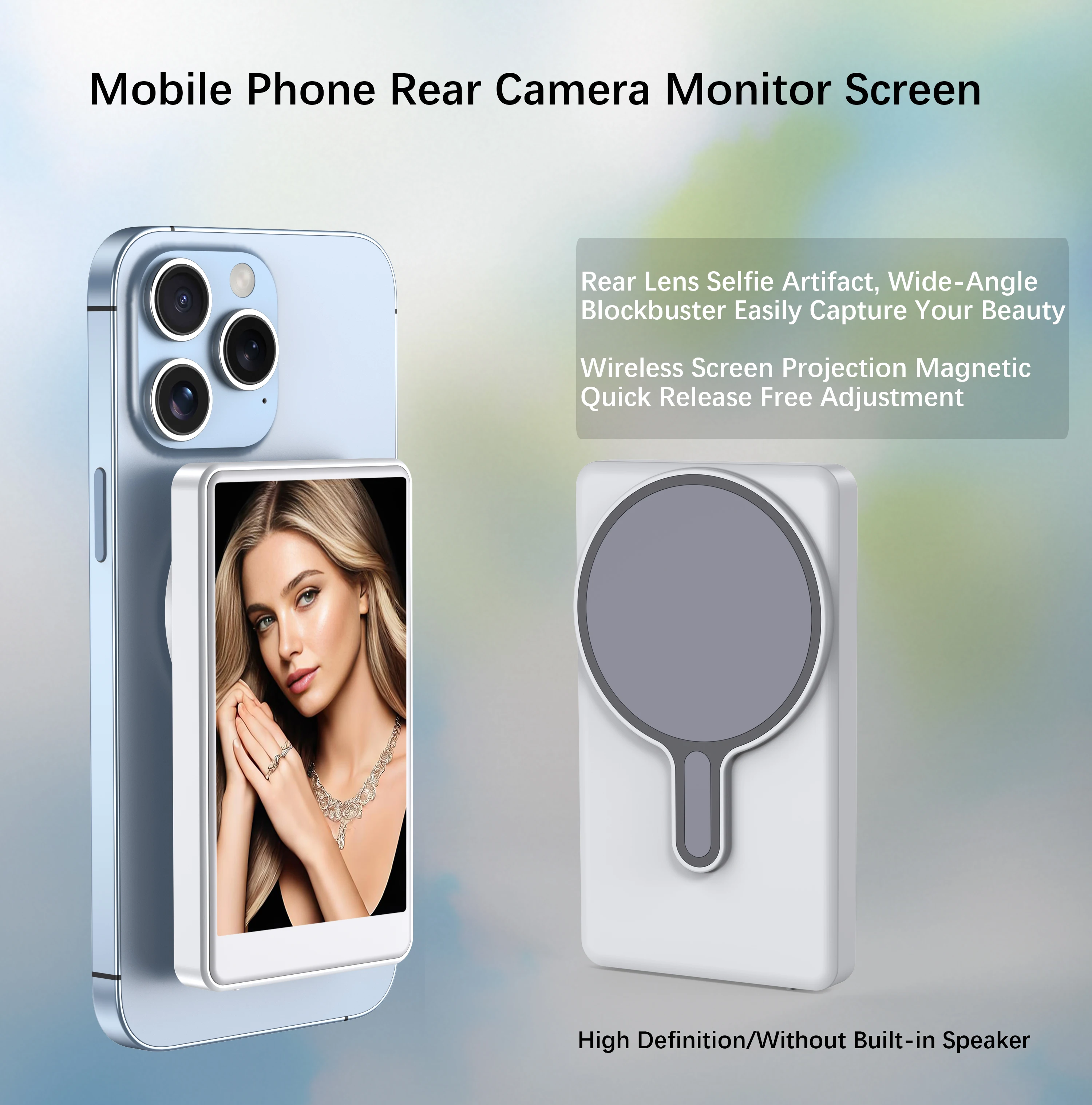 Wireless Selfie Screen for iPhone (Not Support iPhone 17), Rear Back Camera Monitor for Selfie Vlog Live Stream,Magnetic Mount Connection, for iPhone (White, 4 inch)