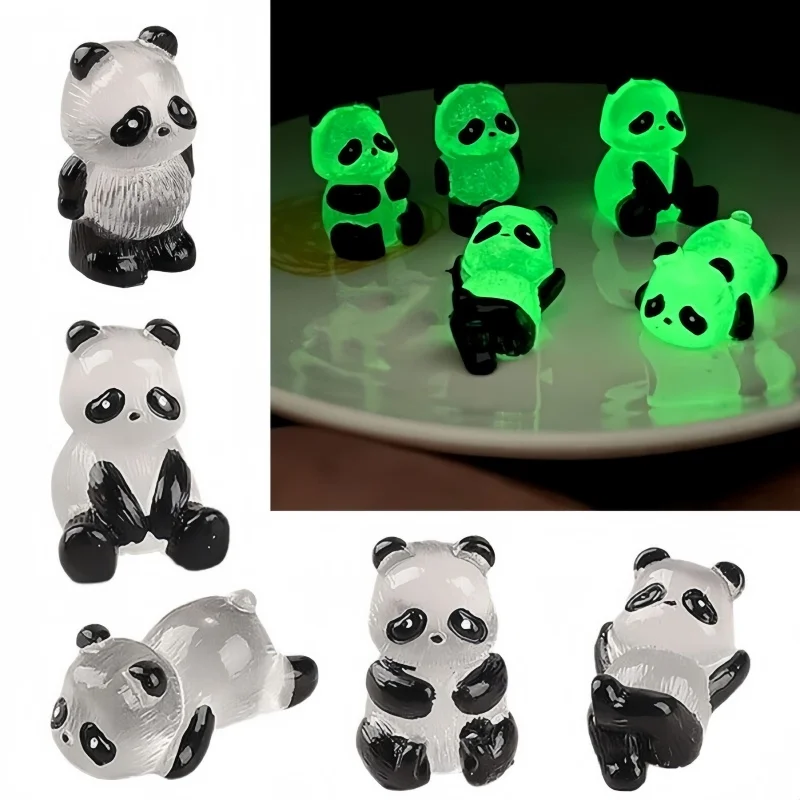 5 szt. Mini figurki pandy 3D świecące w ciemności, rękodzieło DIY z żywicy, luminescencyjne figurki, ozdoby do domu, dekoracje pandy, mikrokrajobraz