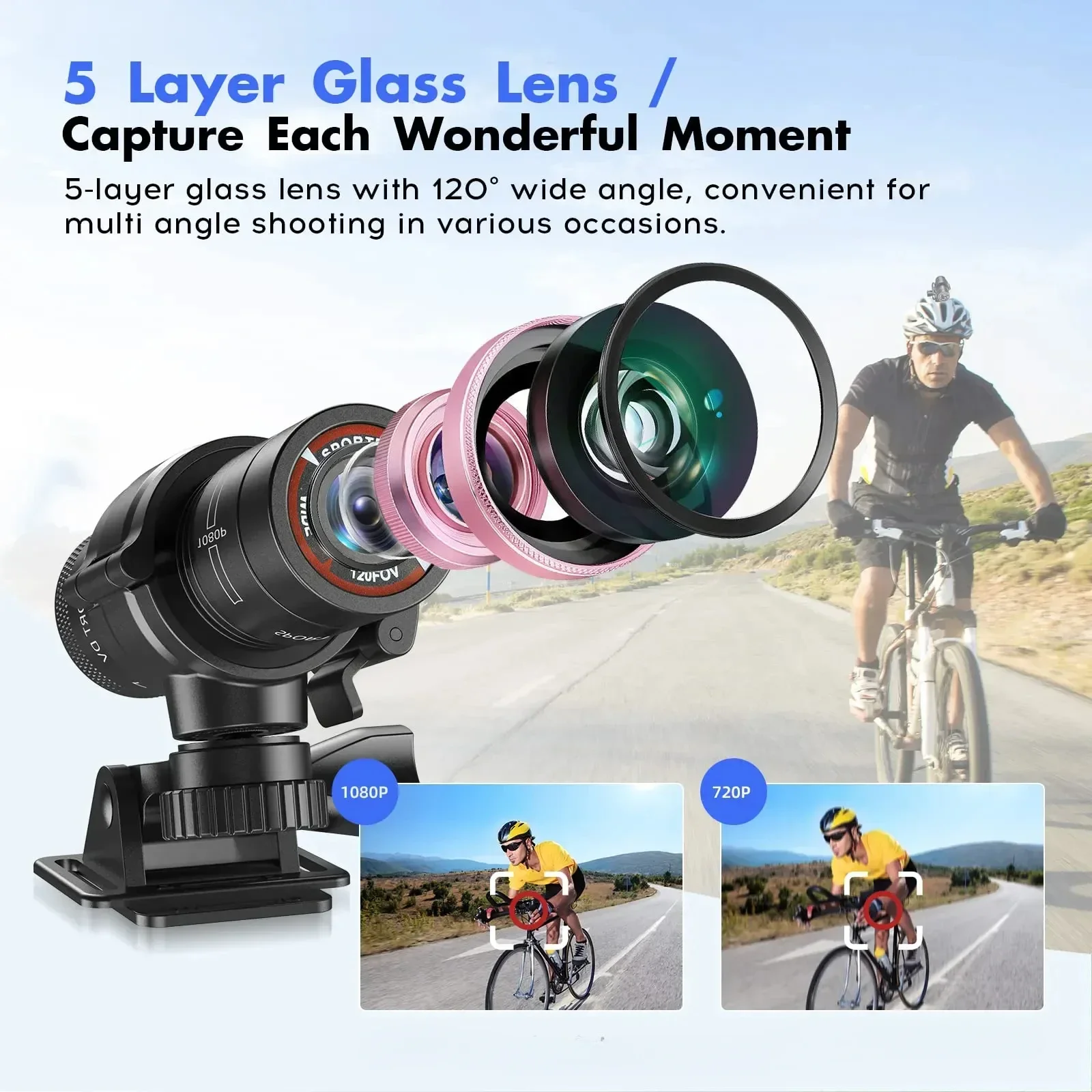 bike dash cam helmet Dash Cam Action Camera For Bike Helmet 2K HD Action Camera Outdoor Bike  Motorcycle Helmet Camera