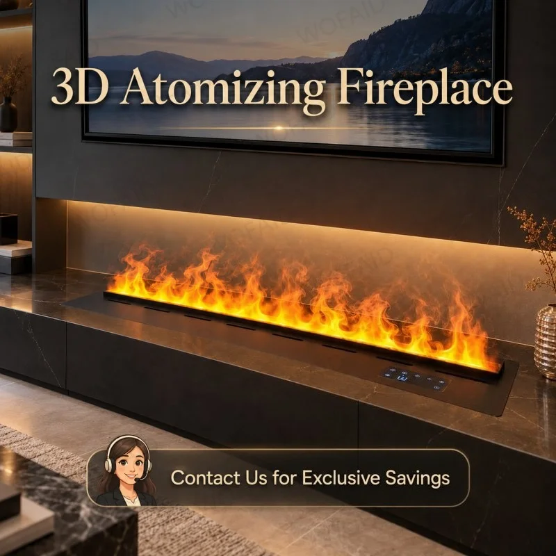 WOFAID Custom Size 3D Water Vapor Fireplace Biokominek Electric Mist Flame Steam Fireplace for Living Room Media Wall Home Decor