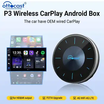 OTTOCAST P3 OttoAibox CarPlay AI Box 무선 안드로이드 자동 스마트 TV 박스 자동차 액세서리 벤츠 아우디 기아 현대 폭스바겐 도요타 2024