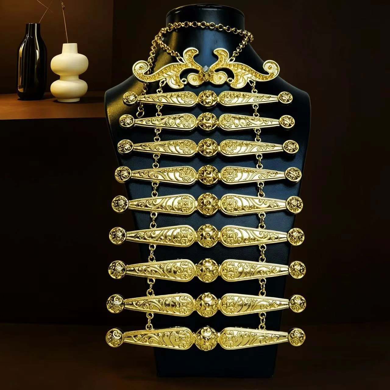 Vintage Ingush Caucasian Crimean Women's Breastplate Traditional Central Asian Wedding Bride Necklace Embossed Pattern