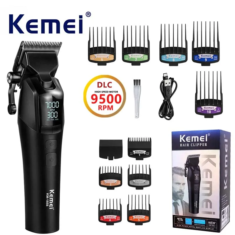 KEMEI km-1858 DLC Blade Electric Hair Clipper Professional Cordless Usb Rechargeable Hair Clippers With Light