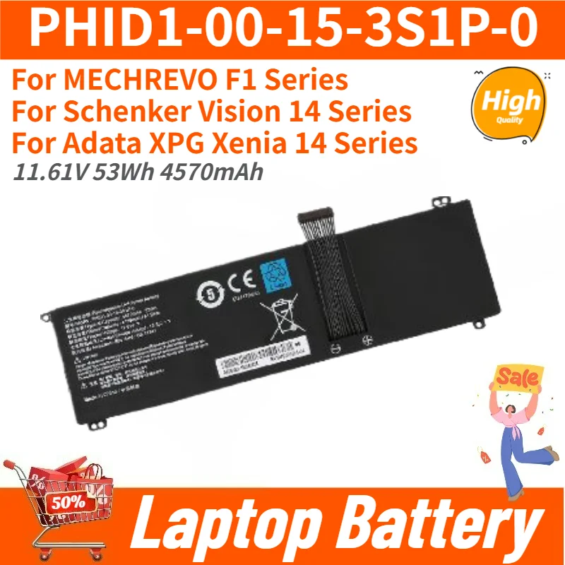 100% New PHID1-00-15-3S1P-0 Laptop Battery 11.61V 53Wh 4570mAh For MECHREVO Schenker Vision 14 ,Adata XPG Xenia 14,Mechrevo F1