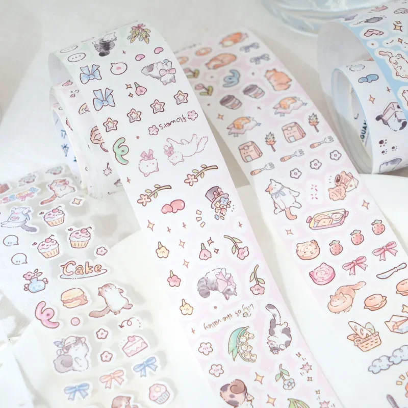 Schattig klein materiaal handboek mobiele telefoon achterkaart collage kitten serie tape washi tape